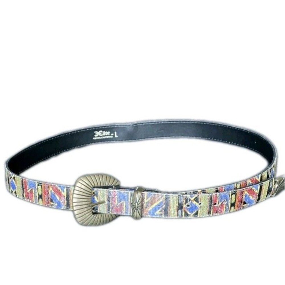 Vtg Artisanal Belt Elite Fresno California Medium Brass Buckle Boho Southwestern